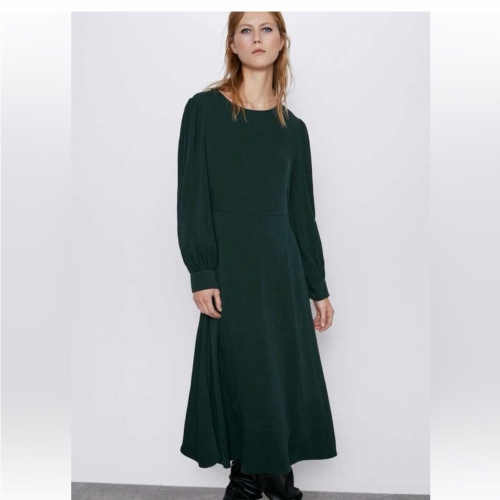 Zara Dark Green Long Sleeve Midi Dress